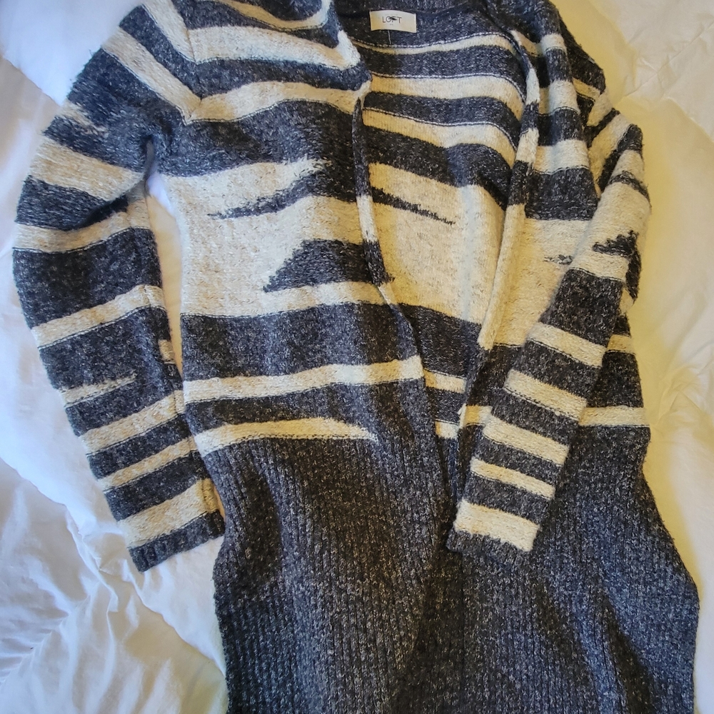 Striped Gray and Cream Women's Long Cardigan